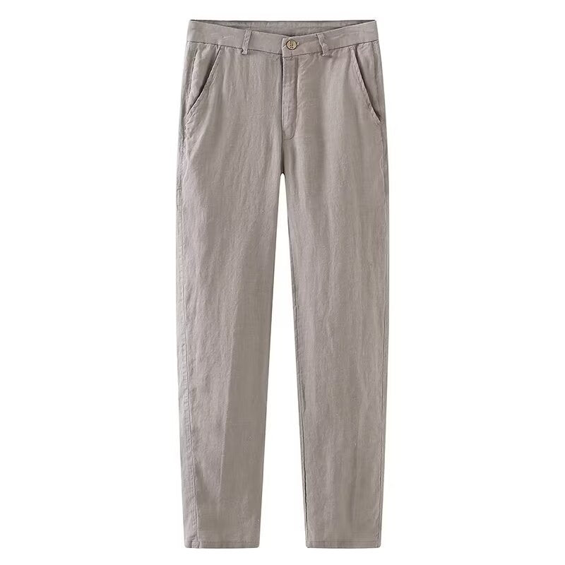 Mens Linen Blend Straight Leg Casual Trousers