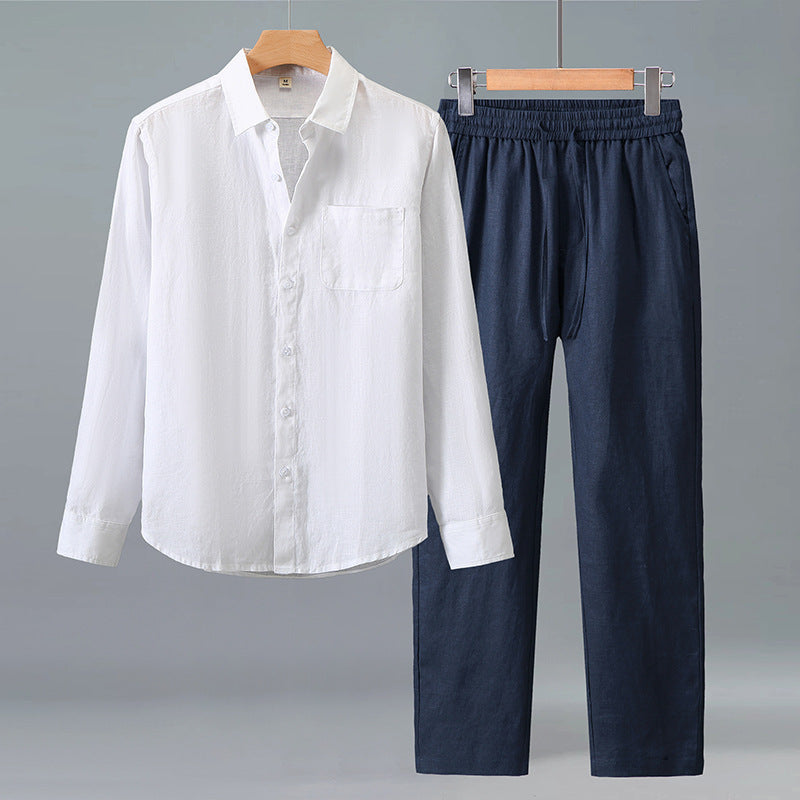 Men's Linen Casual Shirt and Trousers Set