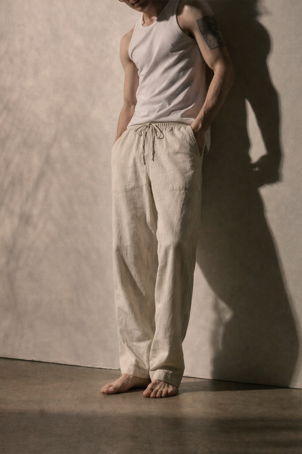 Men's Cotton Linen Wide Leg Casual Pants
