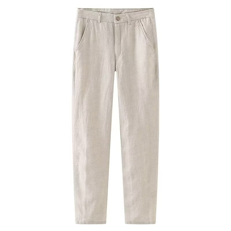 Mens Linen Blend Straight Leg Casual Trousers