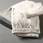 Mens Linen Blend Straight Leg Casual Trousers
