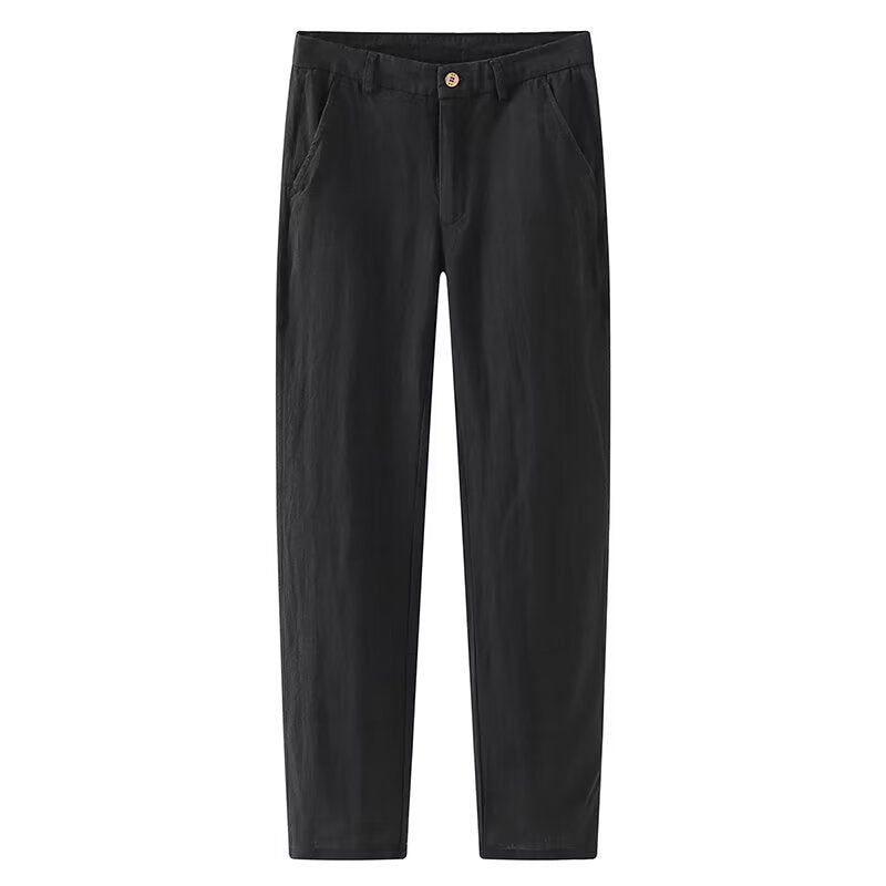 Mens Linen Blend Straight Leg Casual Trousers